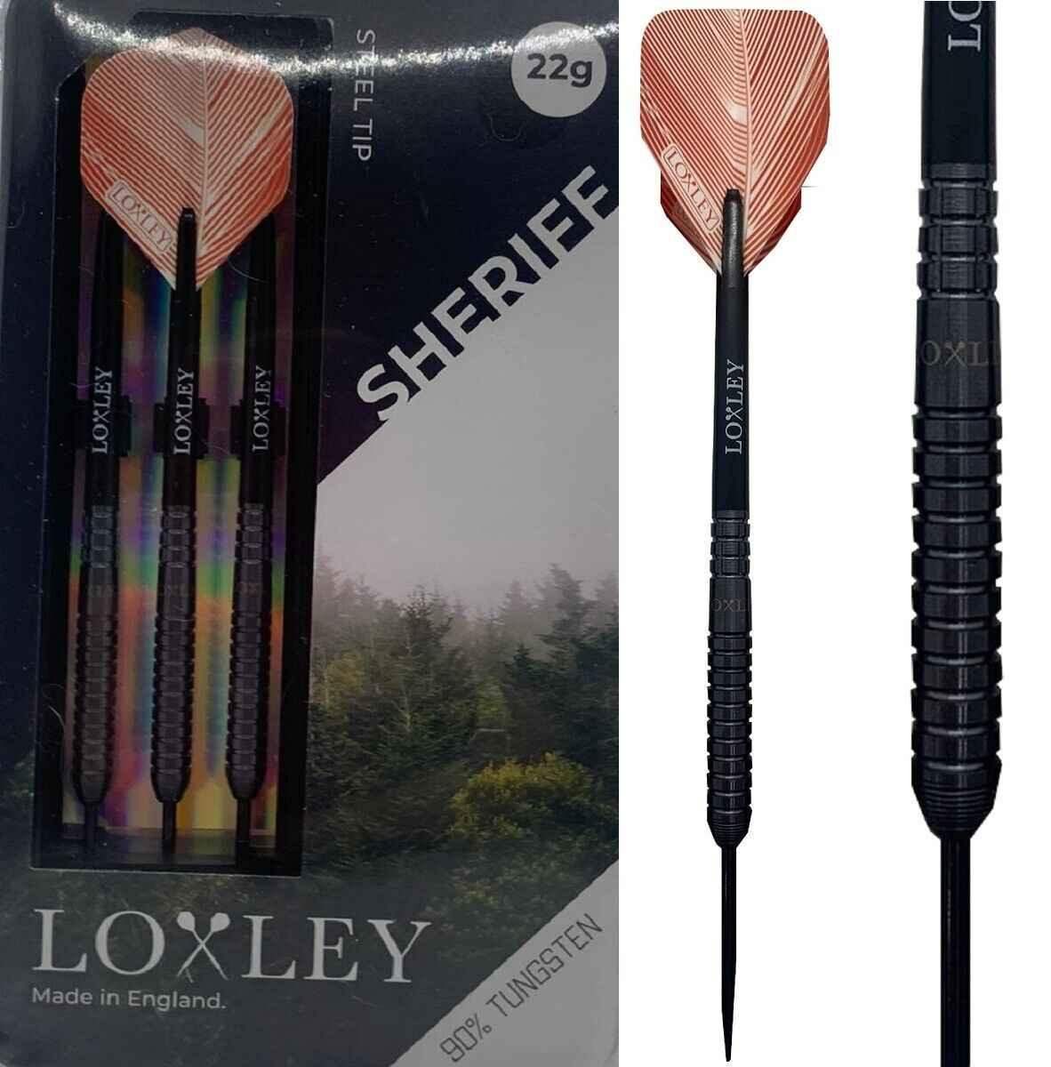 Loxley Sheriff 22g Stahltip-Darts, 90% Wolfram, mit roten Flights – ideal für Dart-Spieler