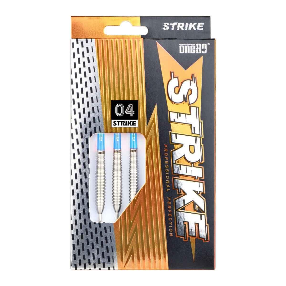 one80 Strike 04 Dartpfeile, professionelle Darts mit blauen Flights und geriffeltem Griff