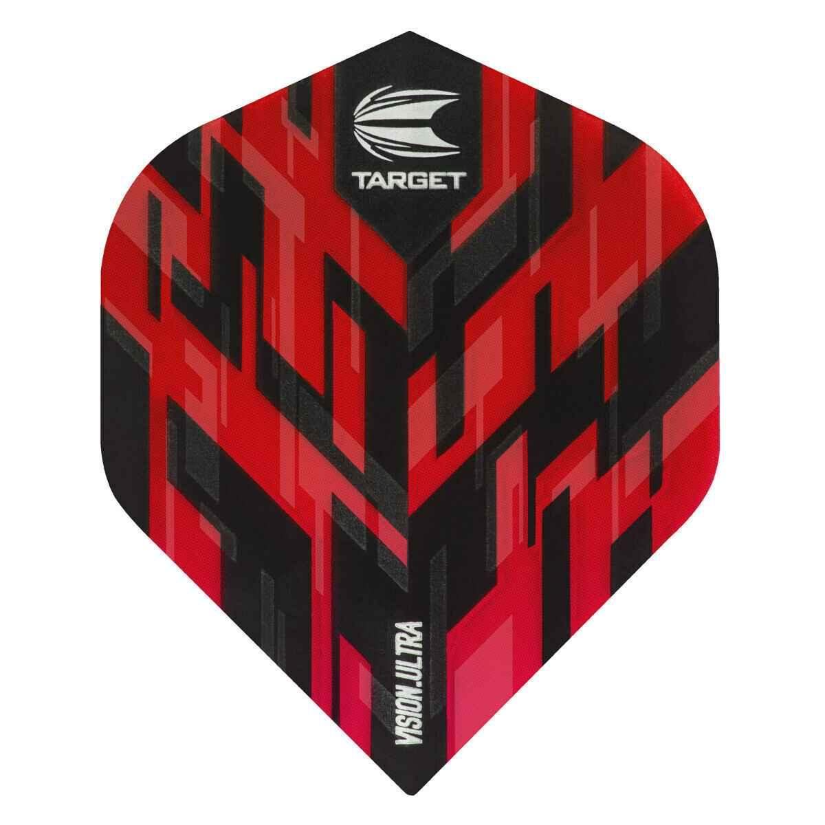 Target Vision Ultra Dartflügel in Rot-Schwarz mit geometrischem Muster, ideal für Dartsportler