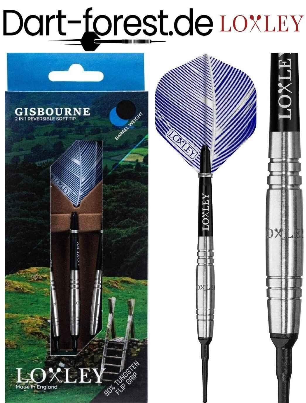 Loxley Gisbourne Softtip-Darts mit 90% Wolfram, blauen Flights und Flip Grip, 2-in-1 Spitze