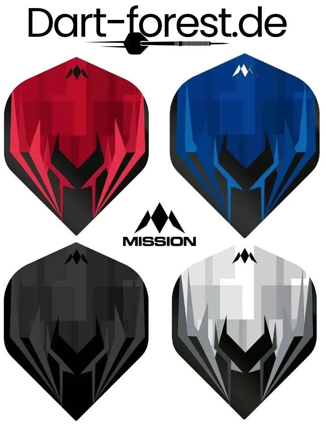 Mission Dartflights in Rot, Blau, Schwarz & Weiß – geometrisches Design für Dartsportler