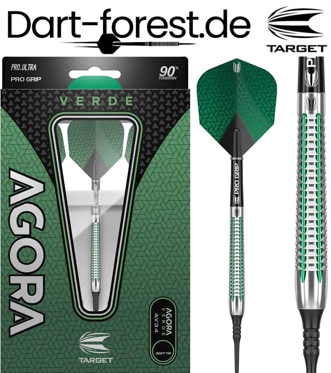 Target Agora Verde 90% Wolfram Dartpfeile mit Pro Grip, grün-silber, Soft Tip