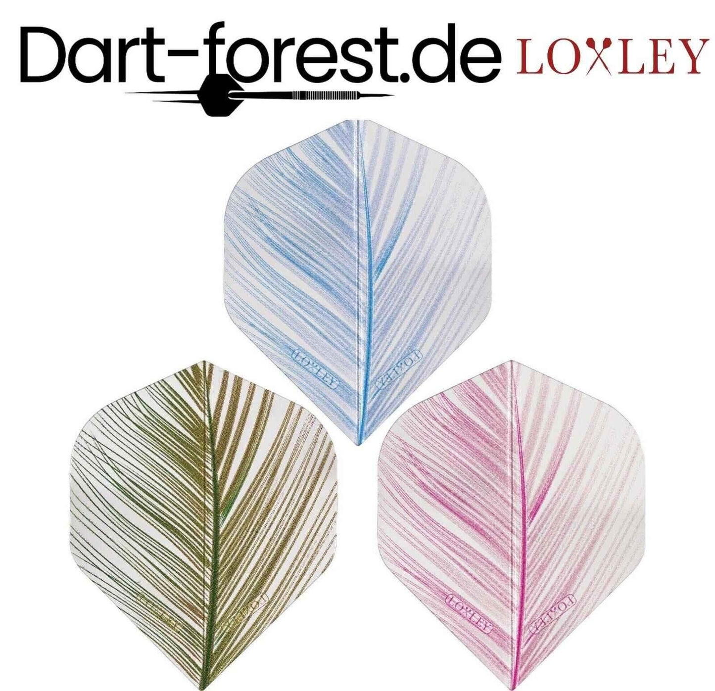 LOXLEY Dartflights mit Blattmuster in Blau, Grün und Rosa – ideal für Dart-Spieler