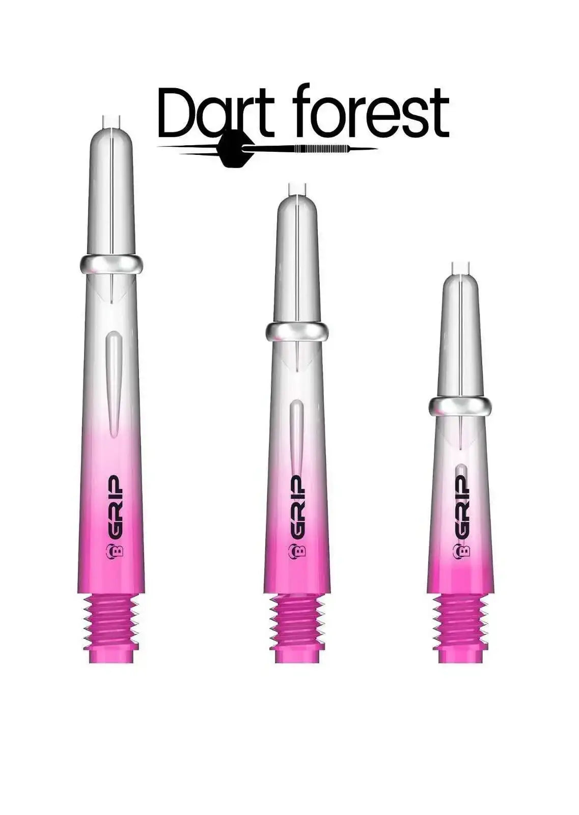 Dart Forest GRIP Dartshafts in Pink-Transparent mit schwarzem Logo, ideal für Dartsportler