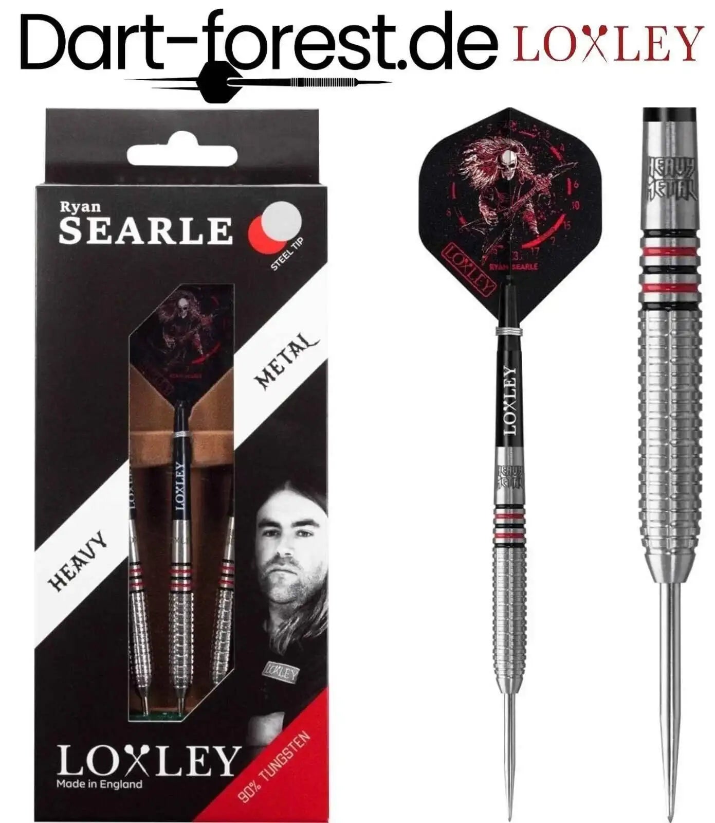 Loxley Ryan Searle Heavy Steel Tip Darts, 90% Wolfram, mit Designflügeln und Verpackung