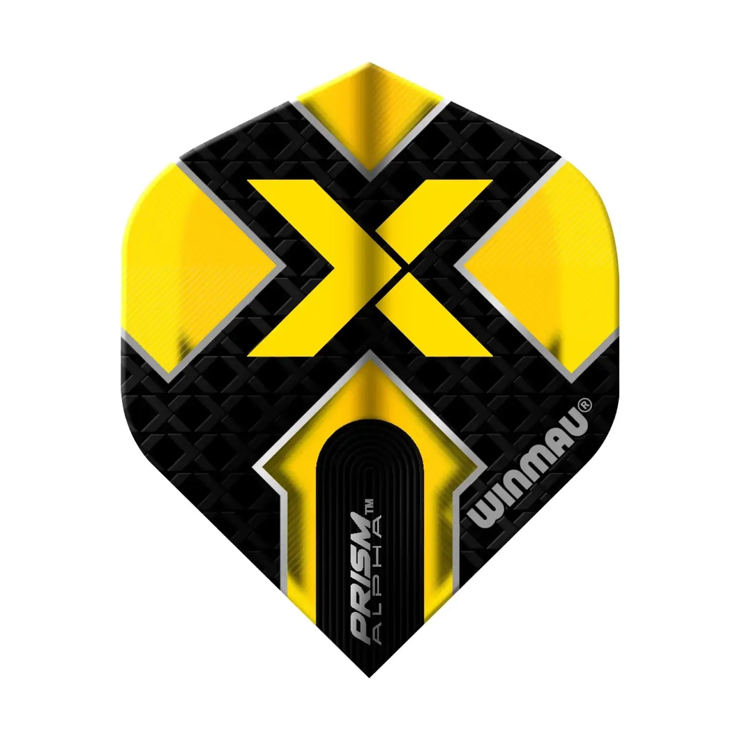 Winmau Prism Alpha Dartflügel in Schwarz-Gelb mit X-Design für präzises Dartspielen
