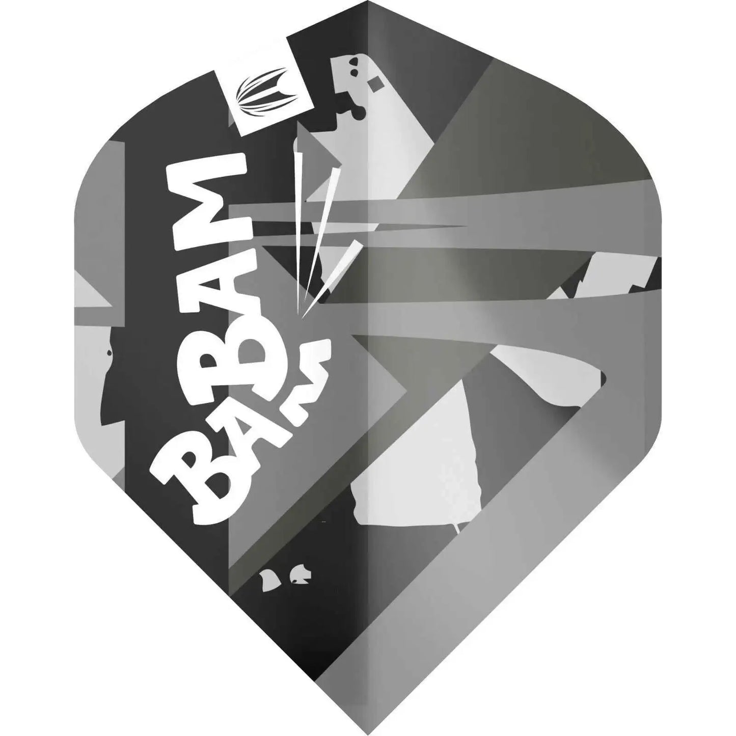 Dartflügel mit 'BAM'-Schriftzug und grafischem Design, ideal für Dartsportler