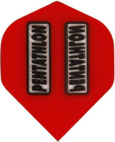 Rote Pentathlon Dartflügel mit schwarz-weißem Logo, ideal für Dartsportler