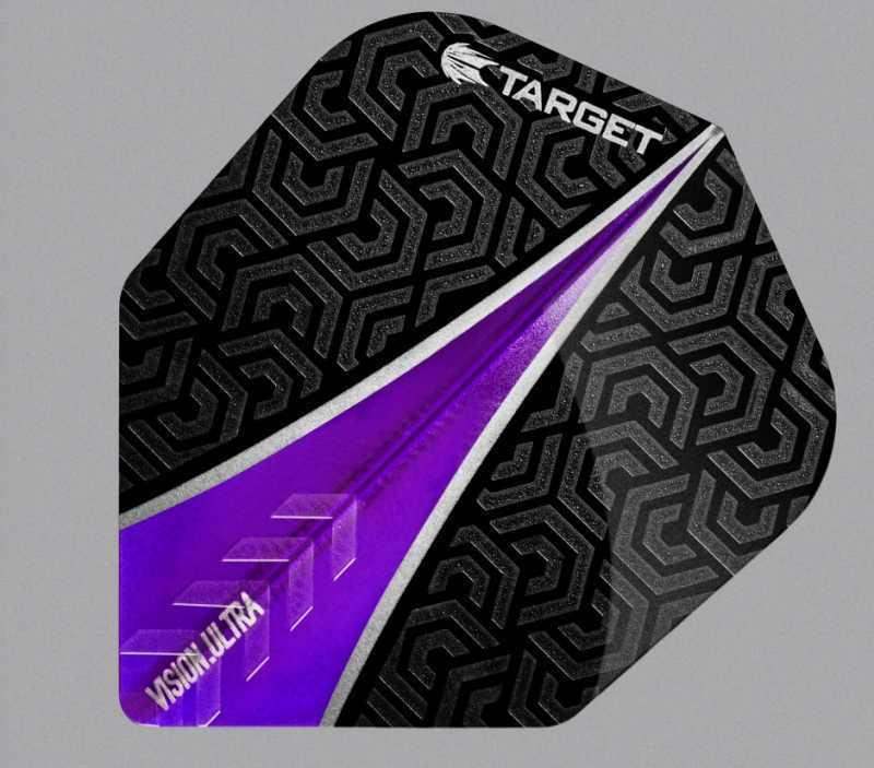 Target Vision Ultra Dartflügel, schwarz-lila mit geometrischem Muster, ideal für Dart-Spieler