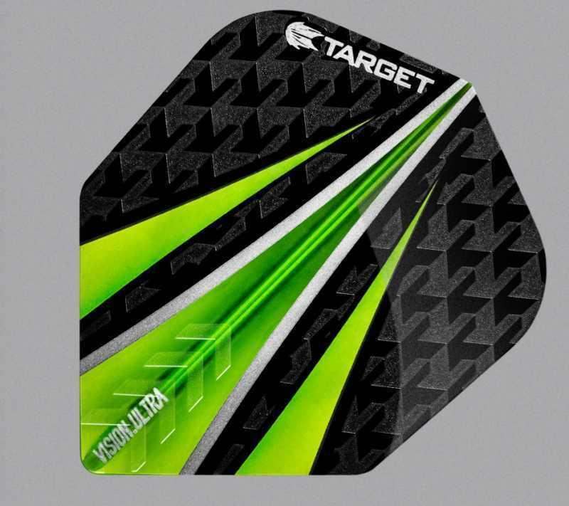 Target Vision Ultra Dartflügel, schwarz mit leuchtend grünem Design, ideal für Präzision und Stil im Dartspiel