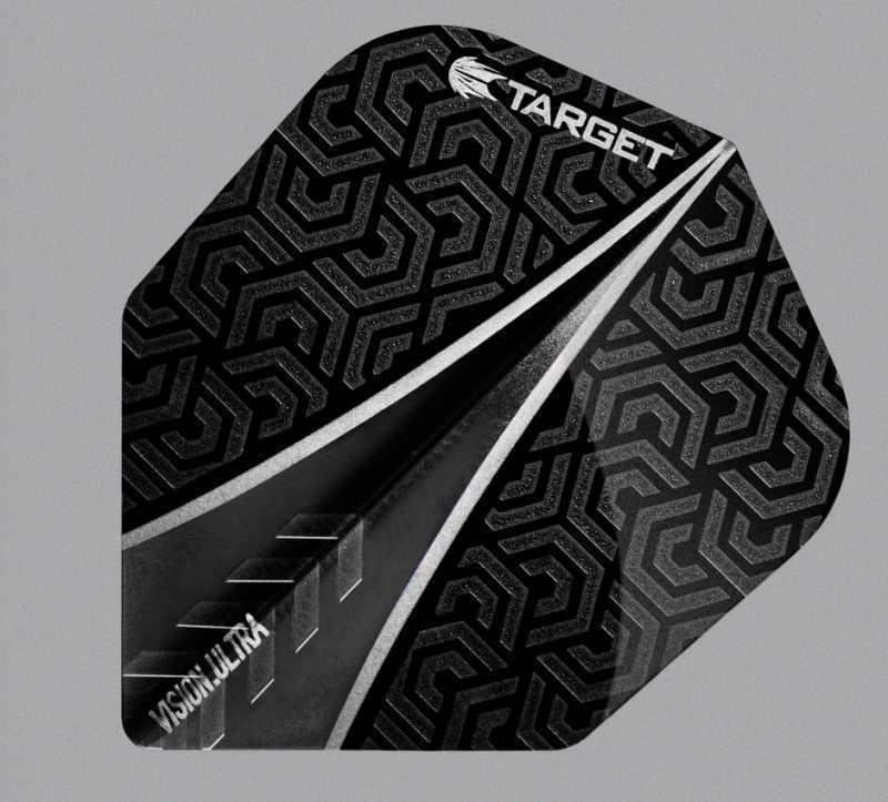 Target Vision Ultra Dartflügel mit geometrischem Muster, schwarz-silber, für Präzision und Stil im Dartspiel