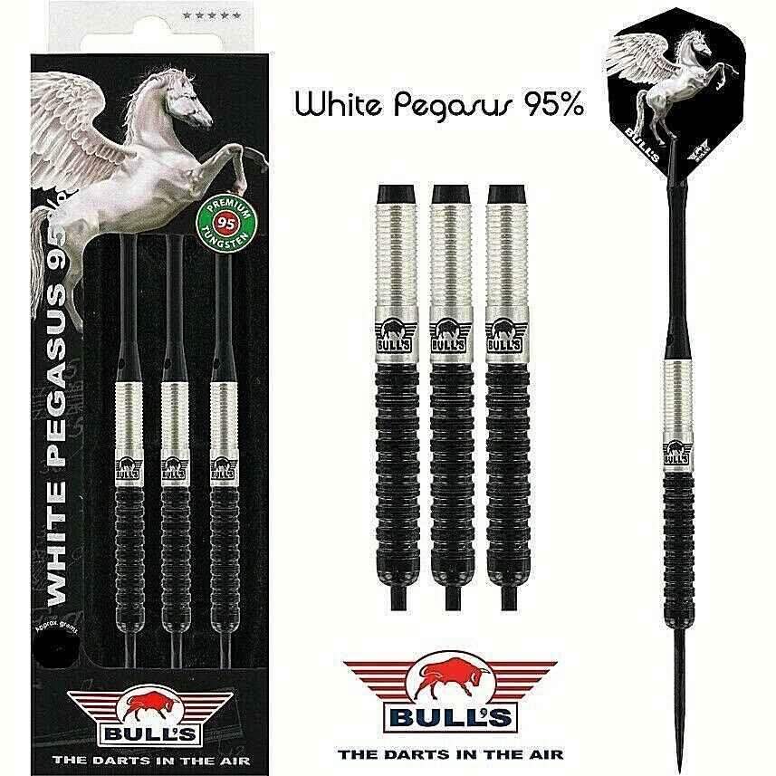 Bulls White Pegasus 95% Dartpfeile mit Flügelpferd-Design, 3er Set, Premium Tungsten
