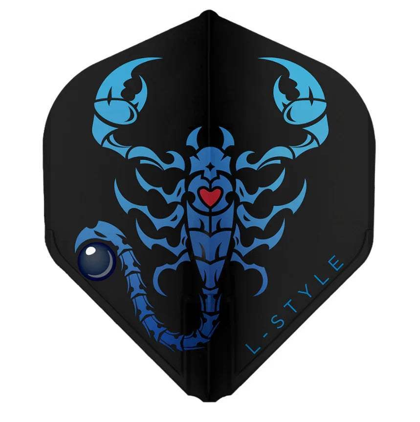 L-Style Dartflügel mit blauem Skorpion-Design, ideal für Dartsportler