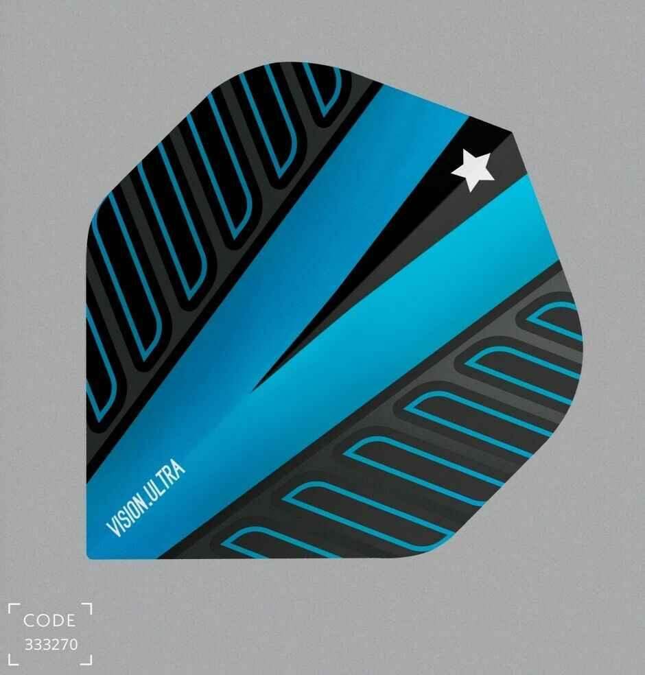 Vision Ultra Dartflügel in Blau-Schwarz mit Stern-Design, ideal für Präzision und Stil im Dartspiel