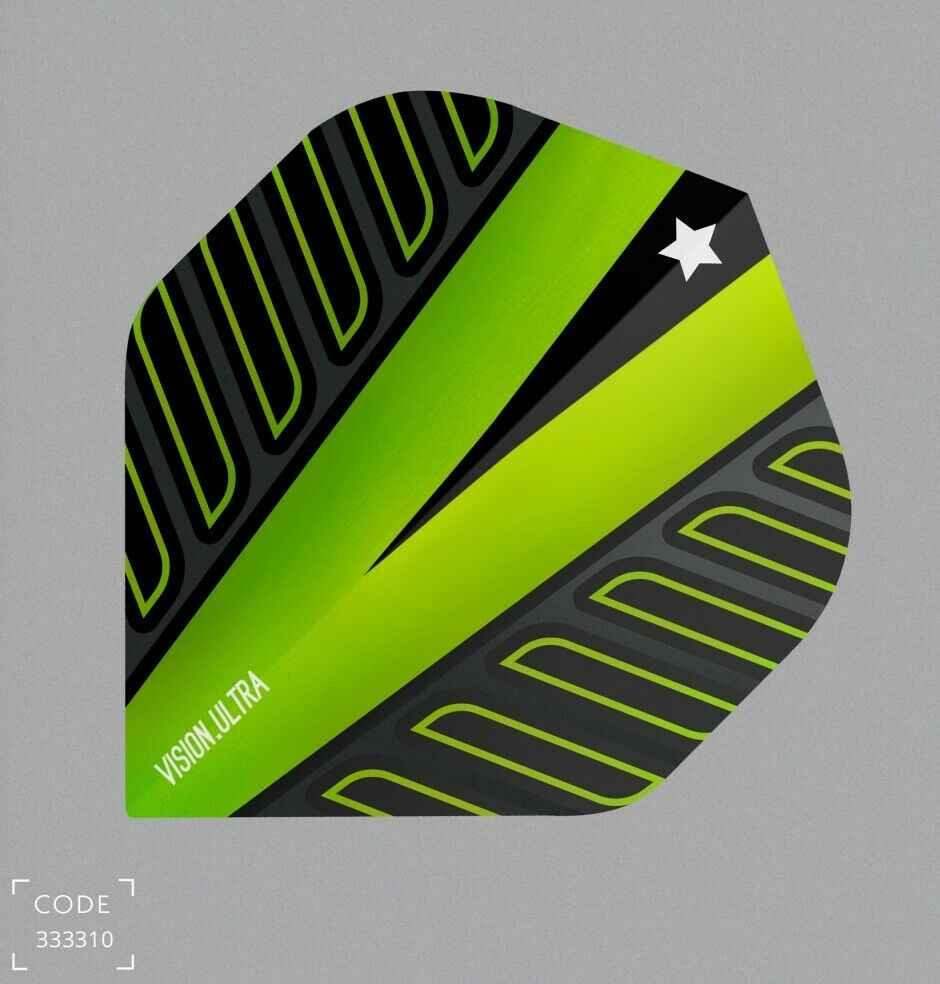 Vision Ultra Dartflights in Grün-Schwarz mit Stern-Design, ideal für Dartsportler