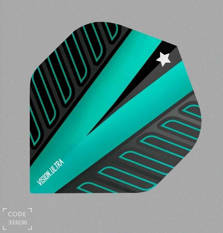 Vision Ultra Dartflügel in Türkis-Schwarz mit Stern-Design, ideal für Dartsportler