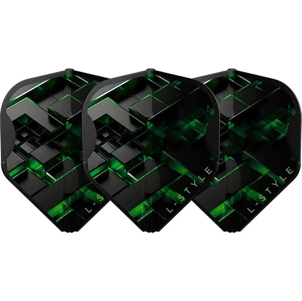L-Style Dartflights mit grün-schwarzem Muster, ideal für Dartspieler