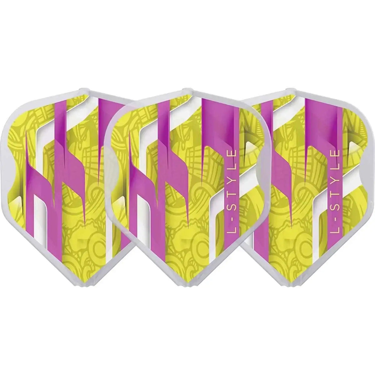 L-Style Dartflights in Pink und Gelb mit Muster, ideal für Dartsportler