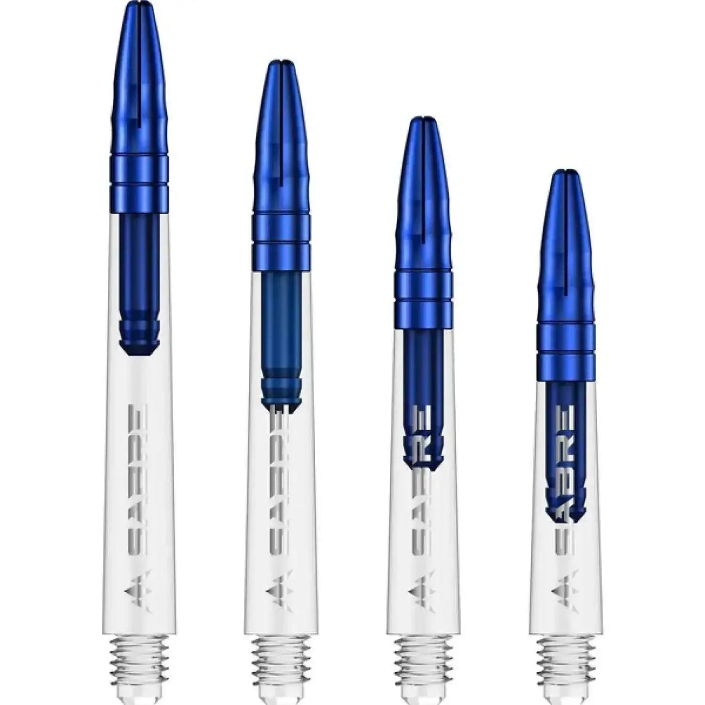 L-Style Sabre Dartpfeile mit blauen Köpfen und transparenten Schaften – Dartzubehör