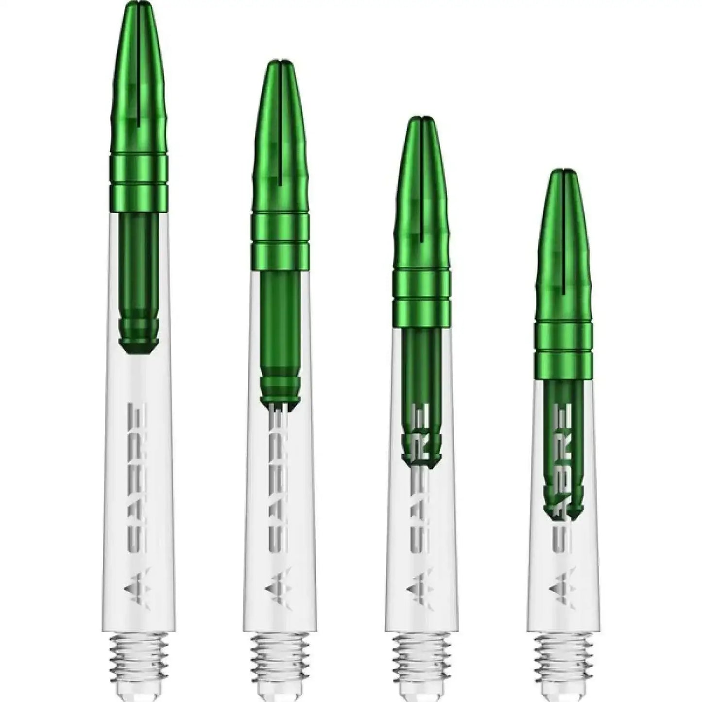 Grüne Sabre Dartspitzen mit transparenten Schaftkörpern – ideal für Präzision und Stil im Dartsport