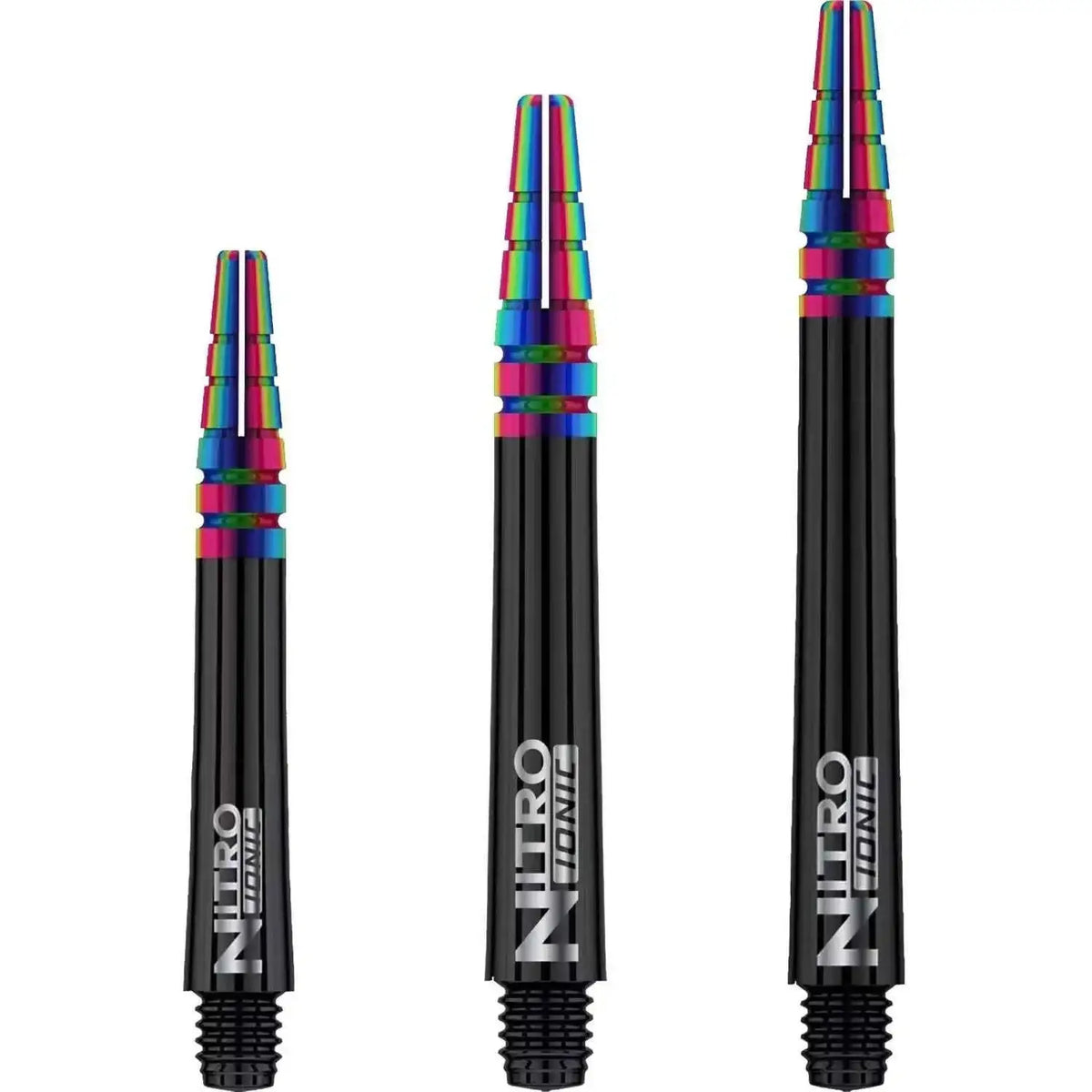 Nitro Ionic Darts mit regenbogenfarbenen Spitzen und schwarzen Schaftkörpern