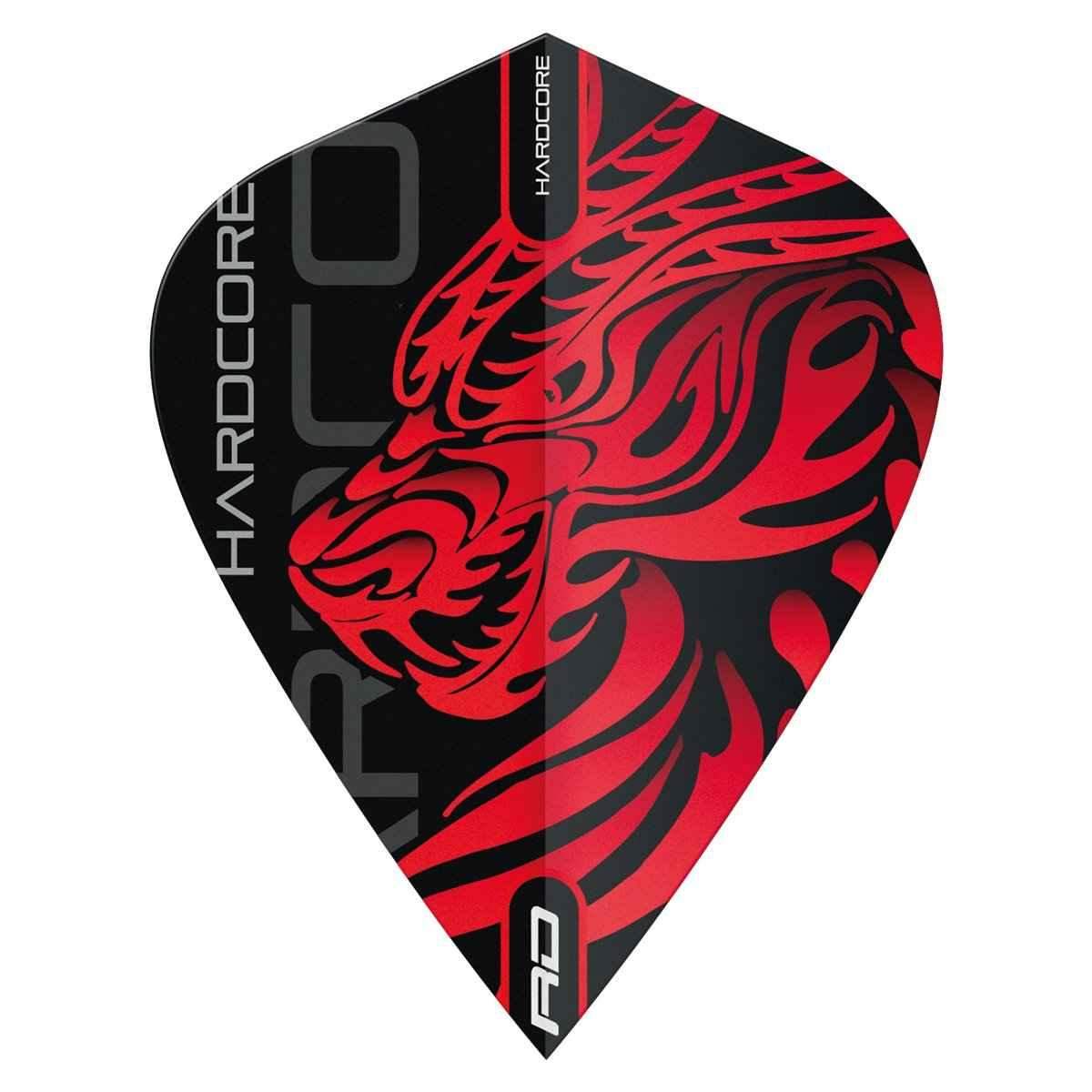 Hardcore Dartflügel mit rotem Drachen-Design, ideal für Dartsportler