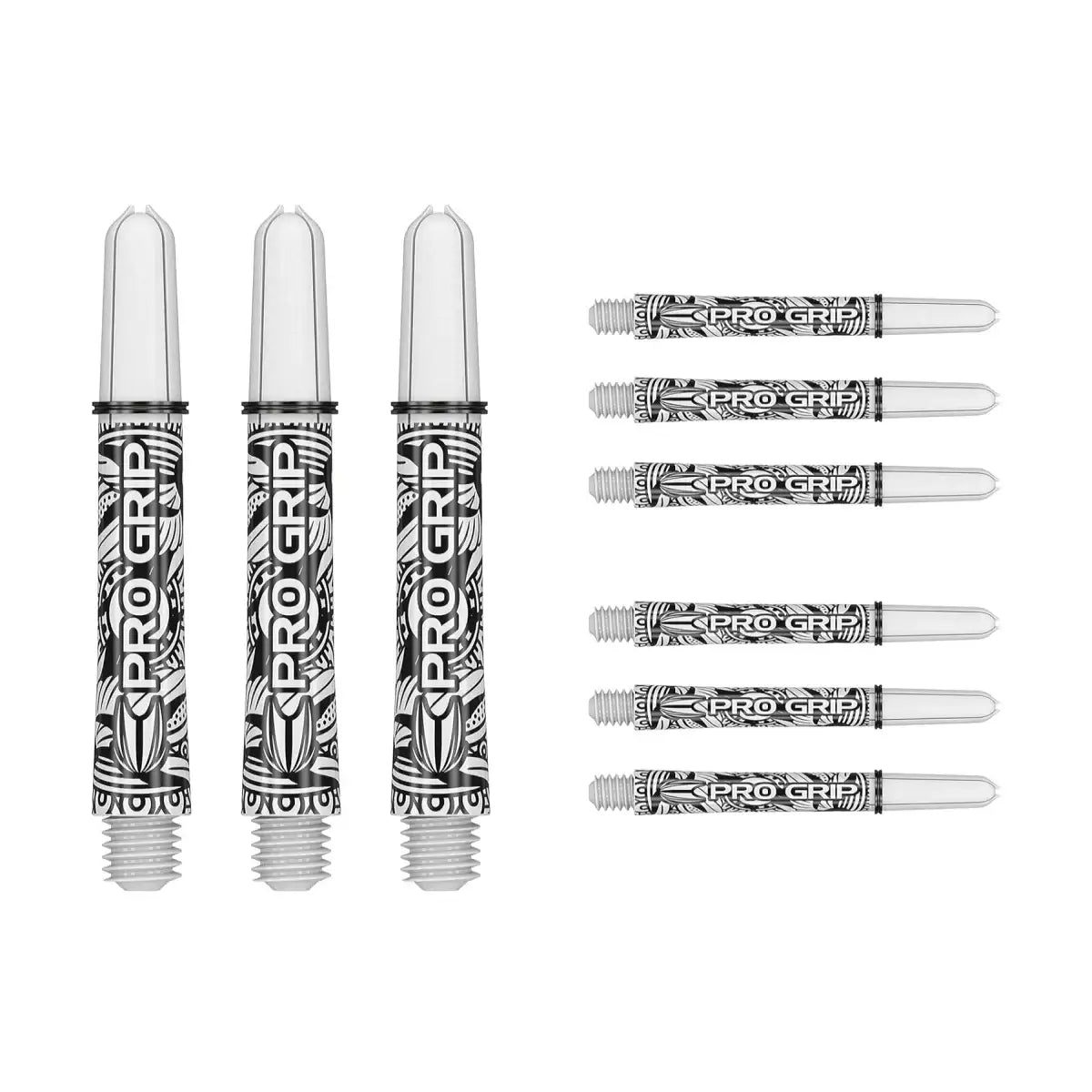 Pro Grip Dart Shafts mit schwarz-weißem Muster, ideal für Dartsportler und Dartzubehör