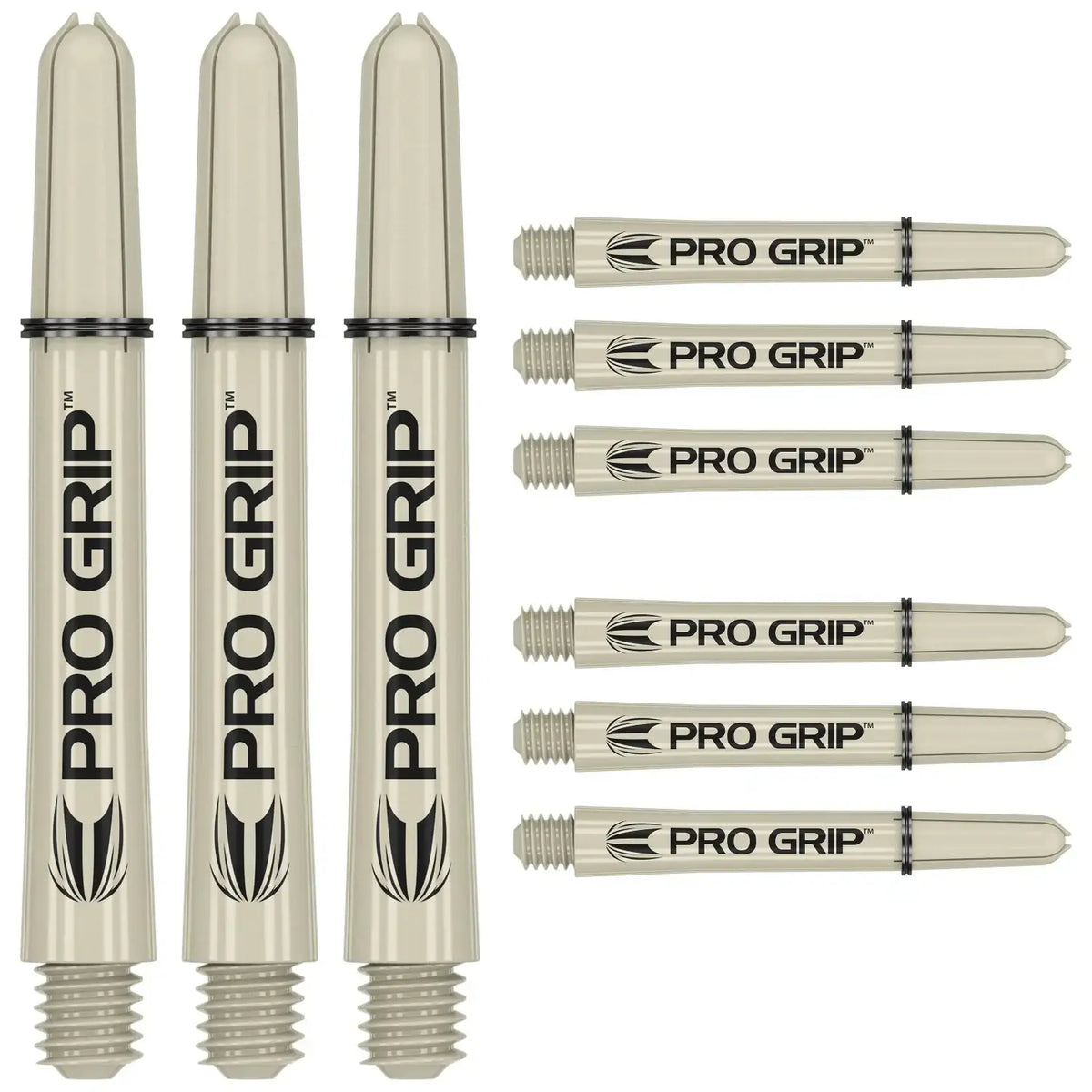 PRO GRIP Dart Shafts – cremefarbene Dartzubehör mit schwarzem Logo, ideal für Dartspieler