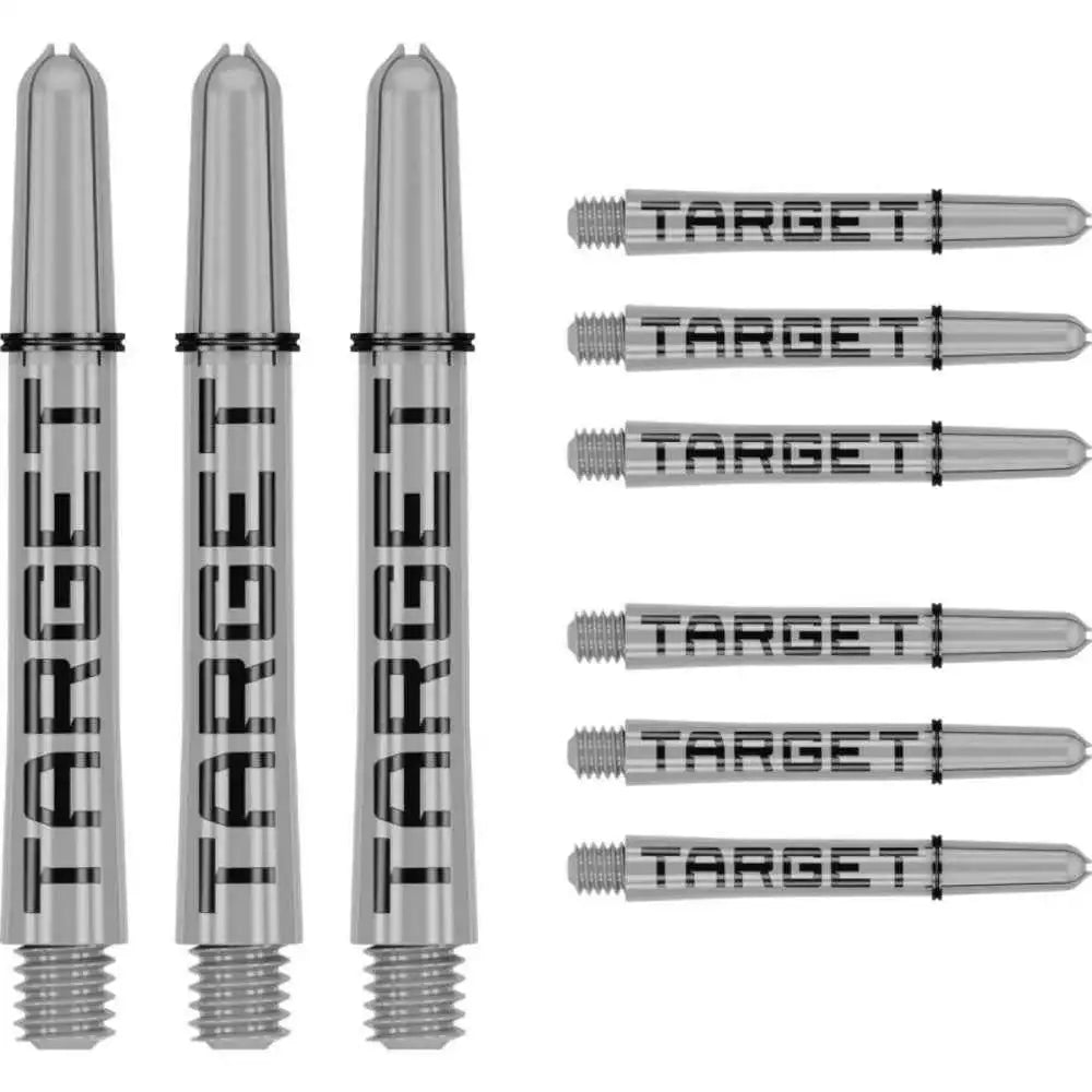 Target Dartpfeile mit silbernen Schaften und schwarzer Beschriftung, ideal für Dartspieler