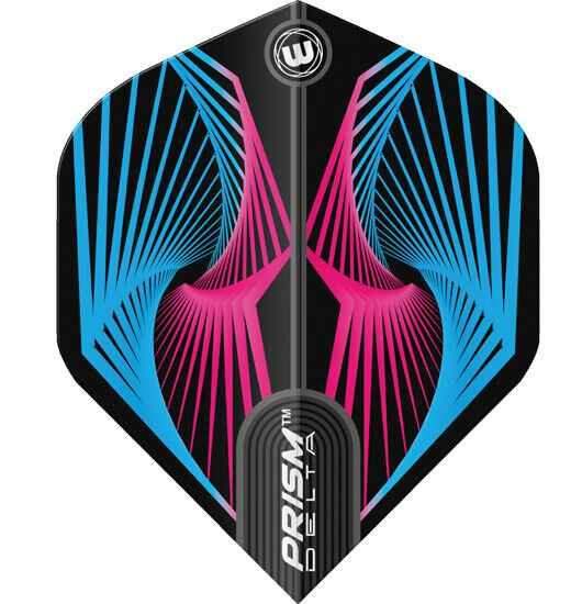 L-Style Prism Delta Dartflügel mit blau-pinkem Design, ideal für Präzision und Stil im Dartspiel