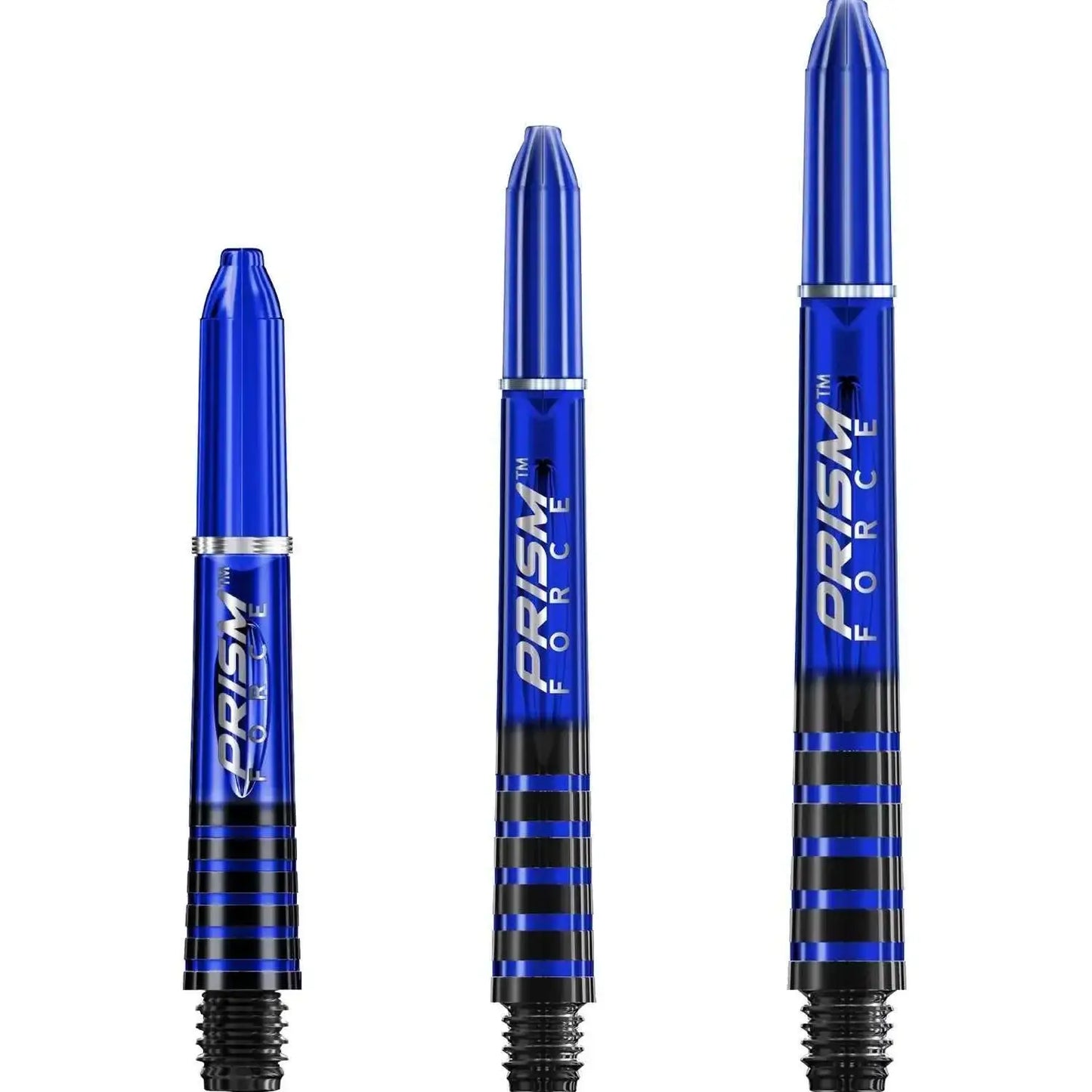 Blau-schwarze Prism Force Dartpfeile mit silberner Ringverzierung, ideal für Dart-Spieler