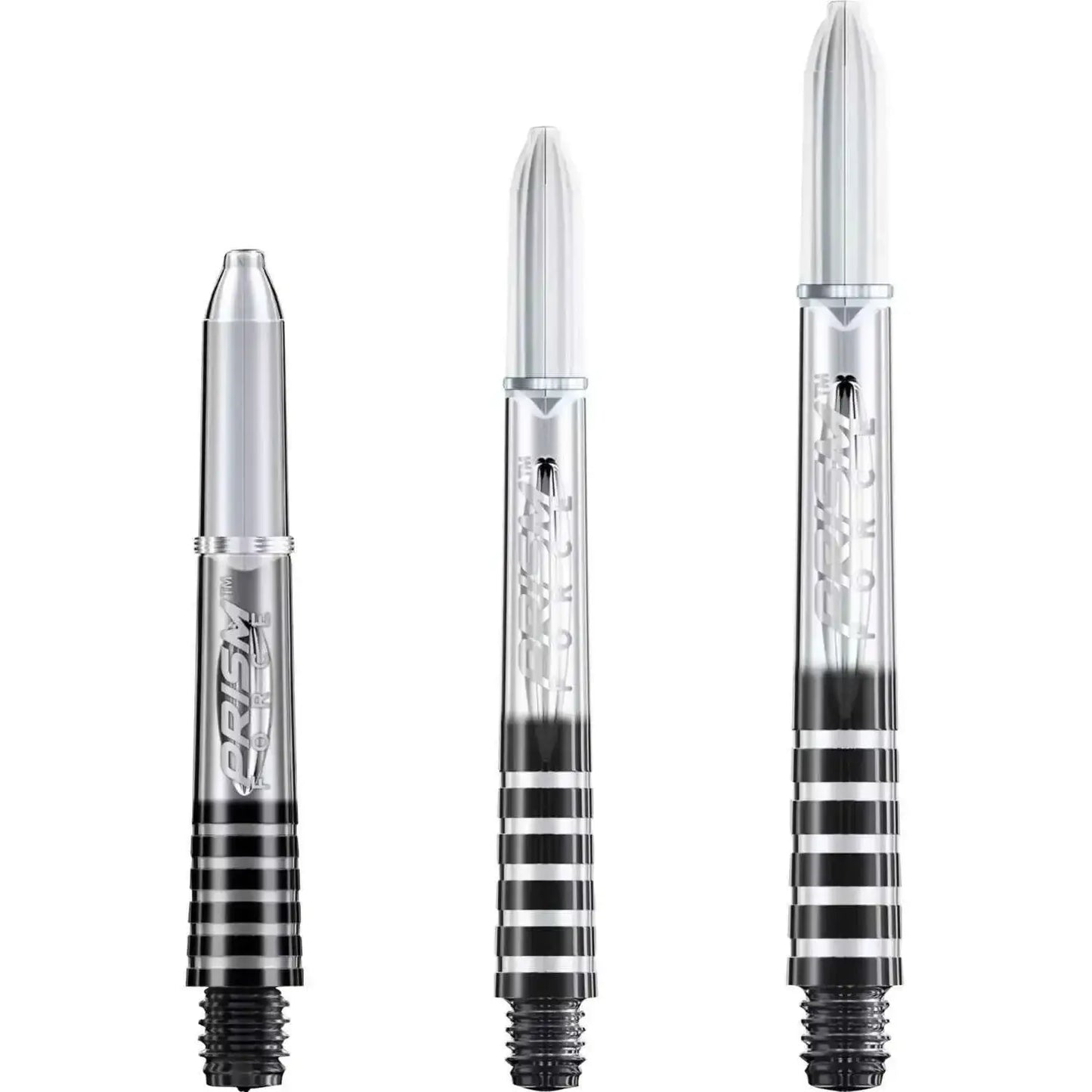 Prism Force Dartpfeile mit transparentem Schaft und schwarz-weißen Ringen, ideal für Dart-Spieler