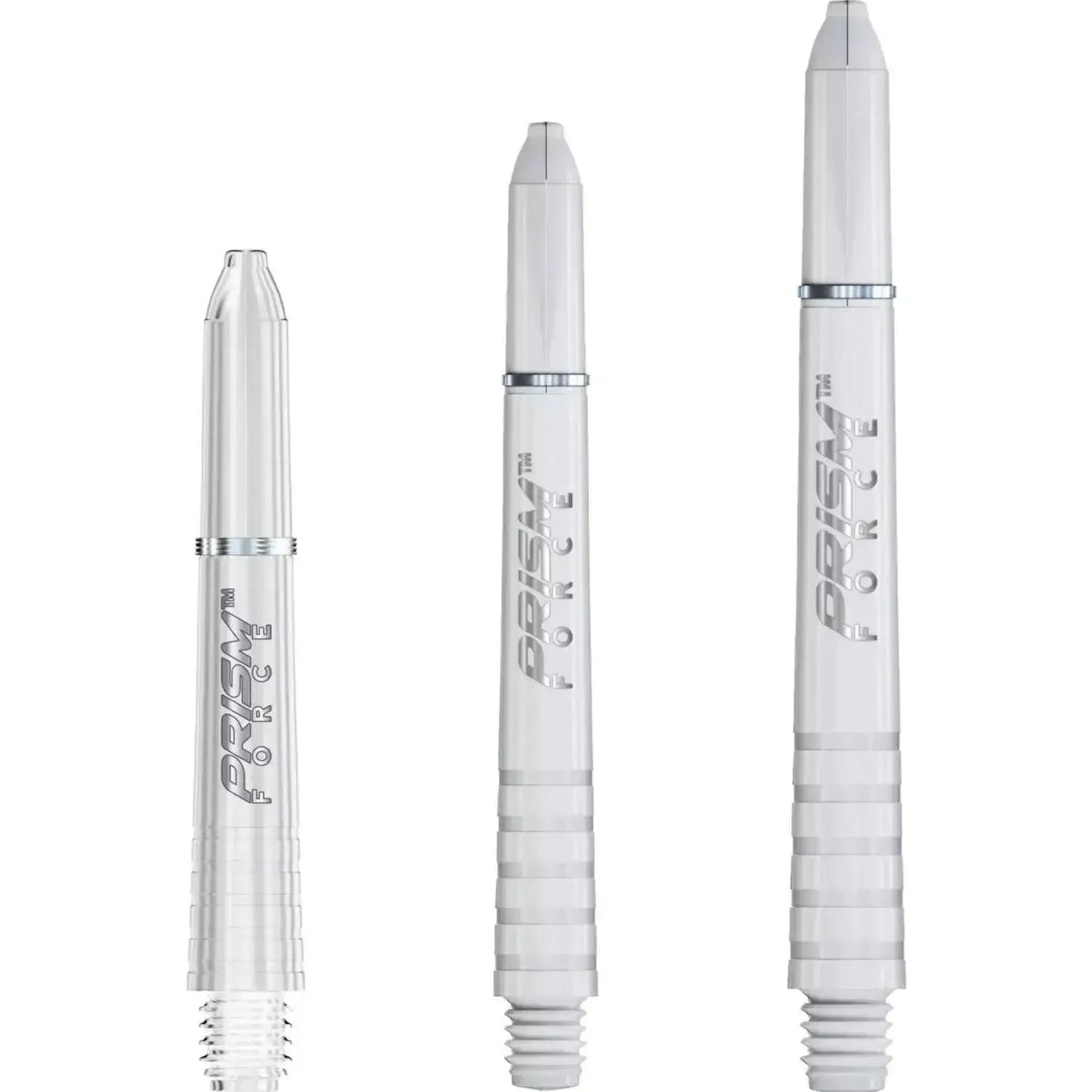 Prism Force Dartshafts in transparent, weiß und silber – ideal für Dartsportler