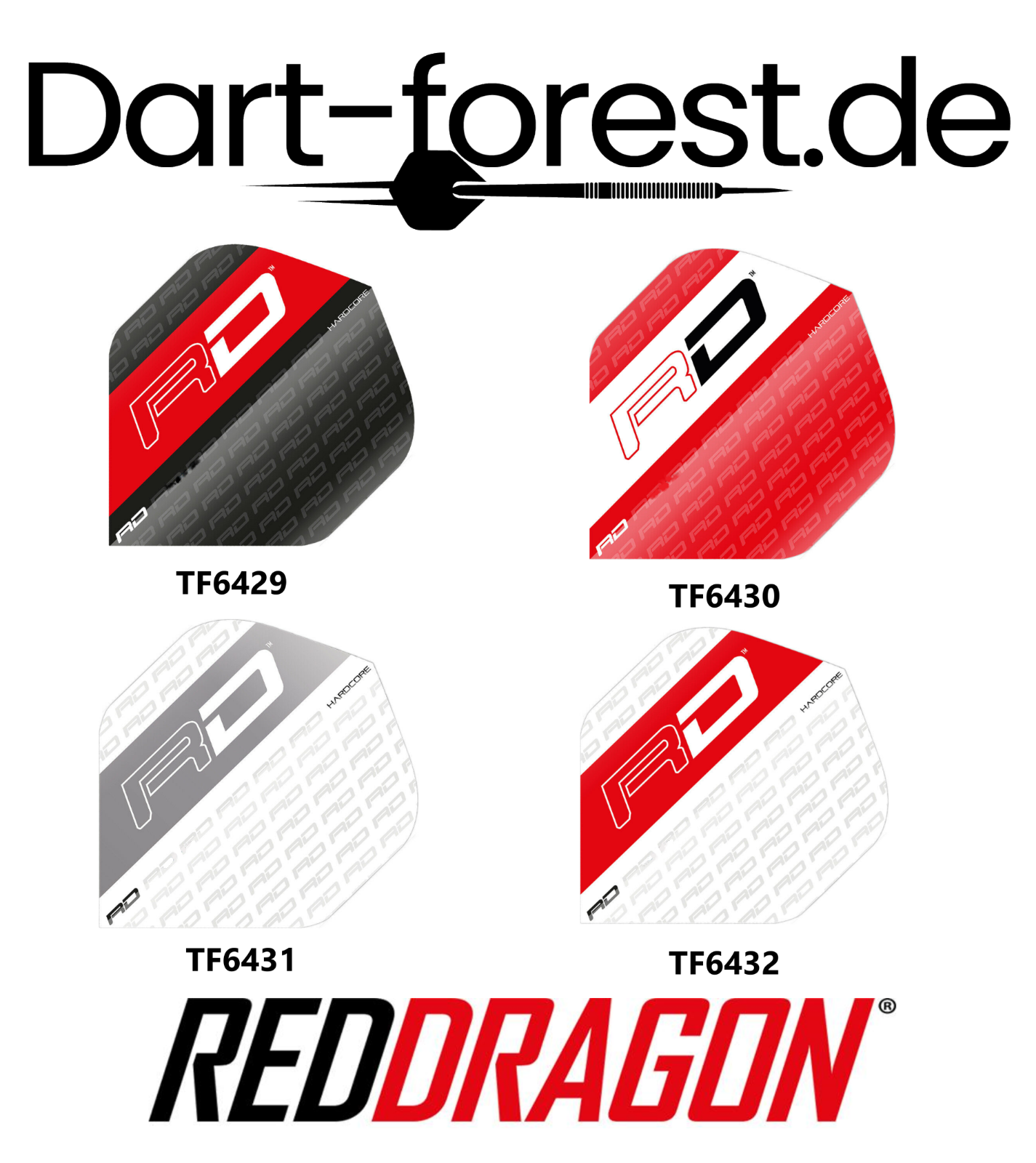 Red Dragon Hardcore XT Flights 2020 Edition Dart Flight Dartflights Reddragon Design TF6429 Black & Red