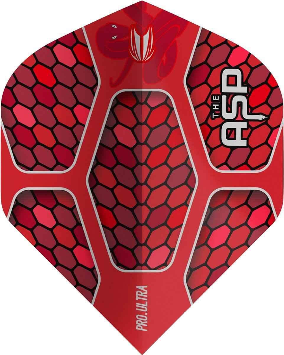 Rote Dartflügel mit Schlangenhaut-Muster und ASP-Logo, Pro Ultra Serie