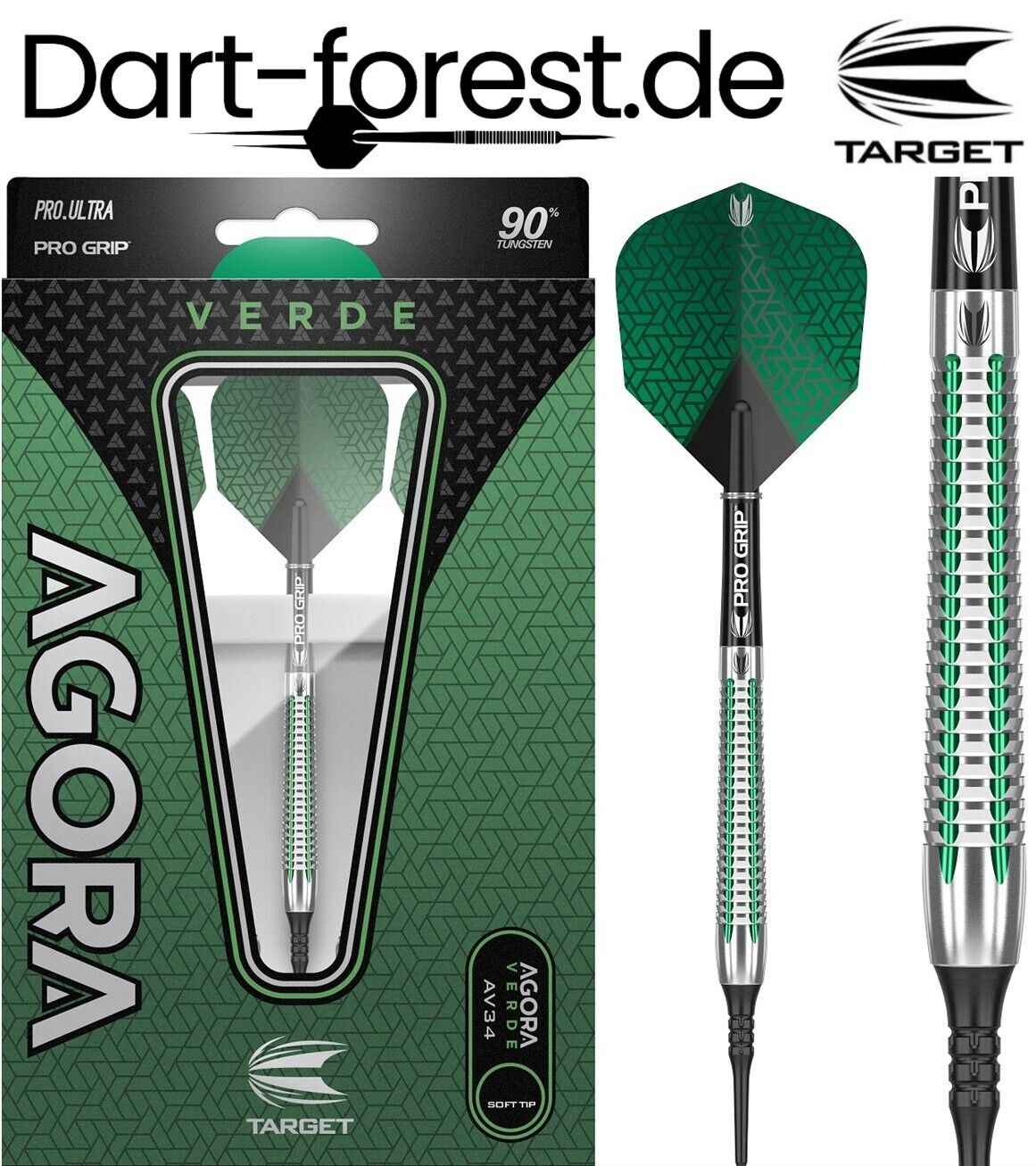 Target Agora Verde AV34 Softdarts 18g Gramm E Dart 90% Tungsten Darts Pfeile Dartgewicht 18g