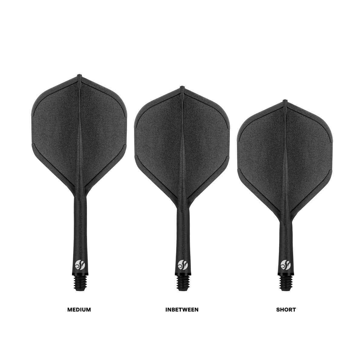 Schwarze Dartflügel in Medium, Inbetween und Short – ideal für Präzision und Control
