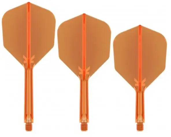 Orange Dartflights mit transparenten Stielen für präzise Würfe